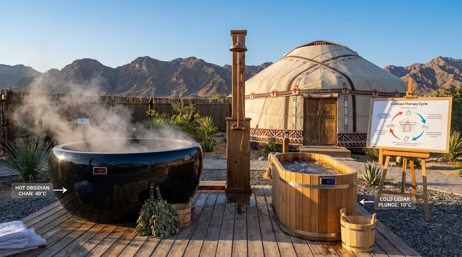 Hot and cold plunge tubs