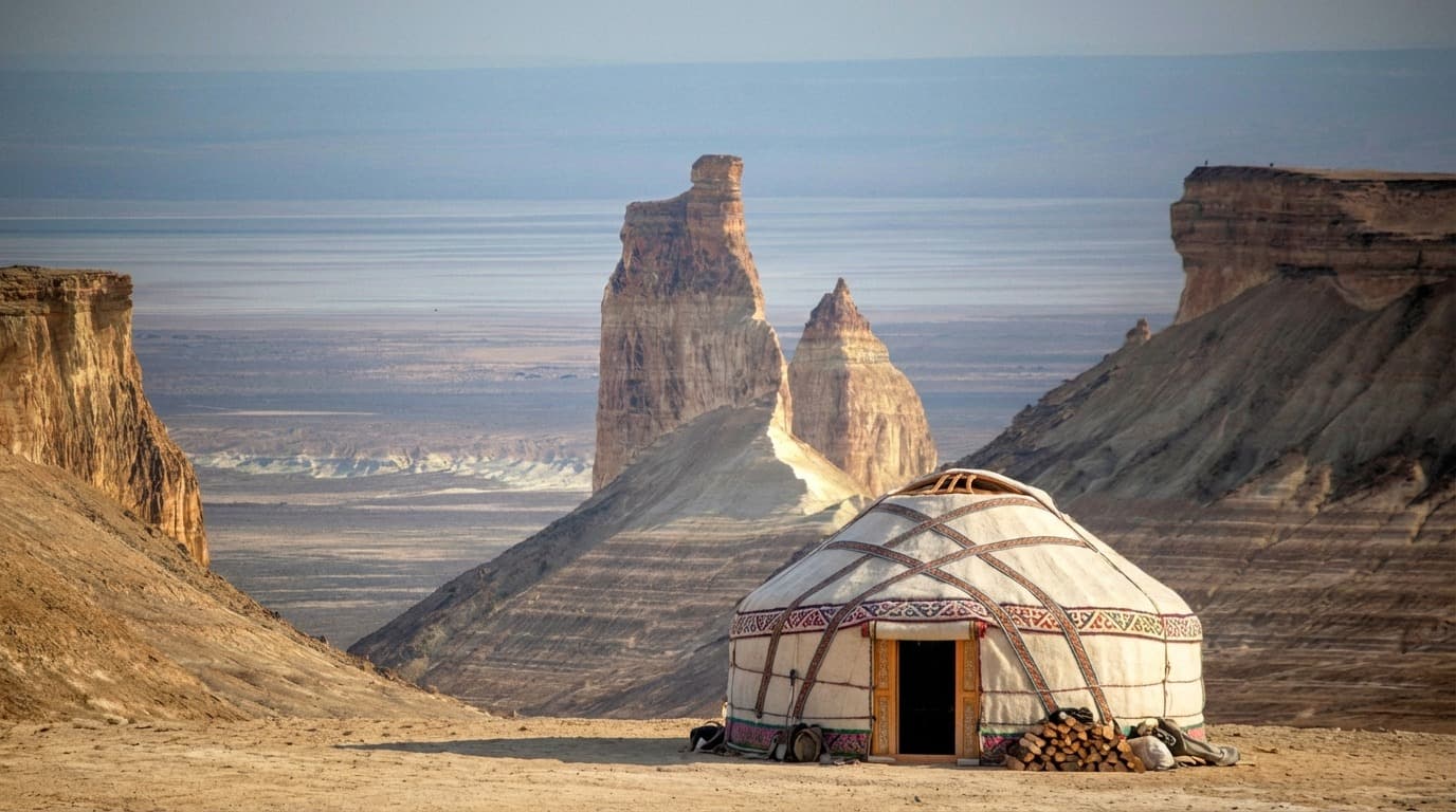 Kazakh yurt in the steppe